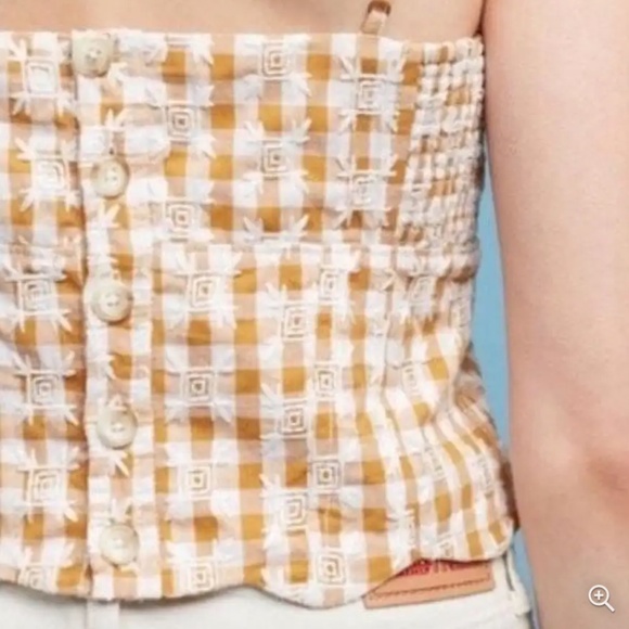 Anthropologie Maeve Mustard Yellow Gingham Embroidered Tank Top Size 8 - Picture 3 of 10